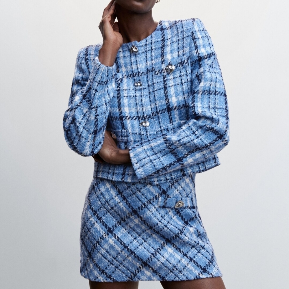 Mango blue check tweed jacket
